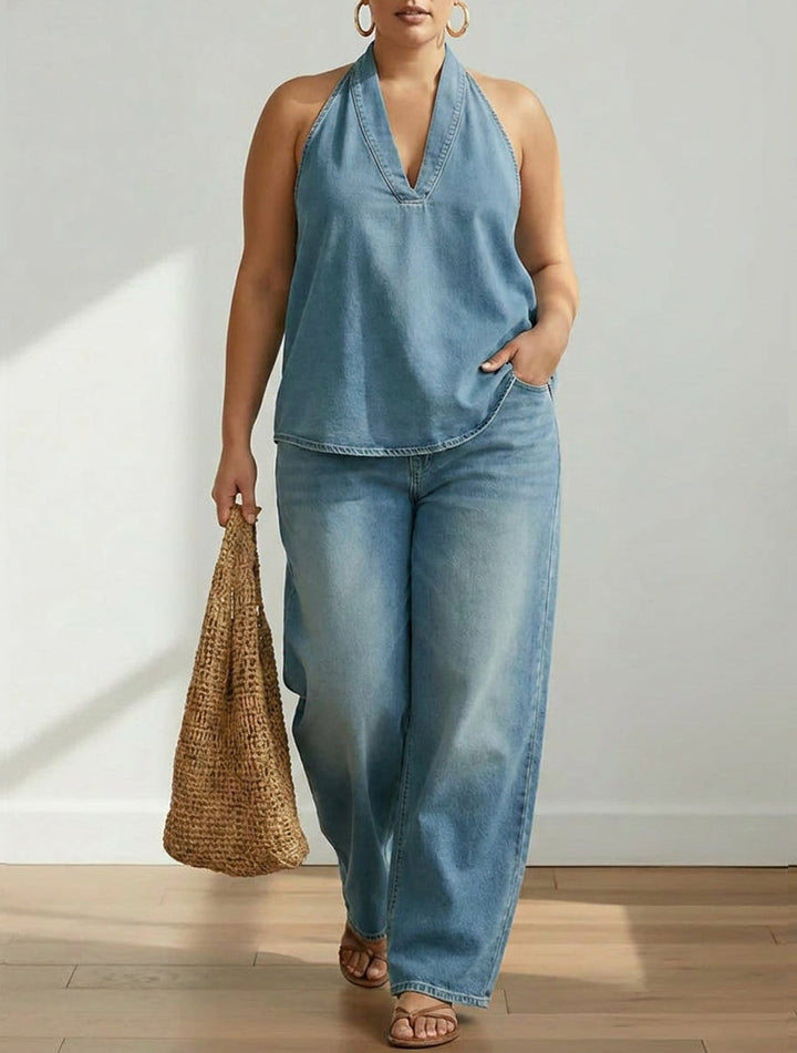 Ivy | Vintage Washed Soft Denim-Look Two-Piece Set