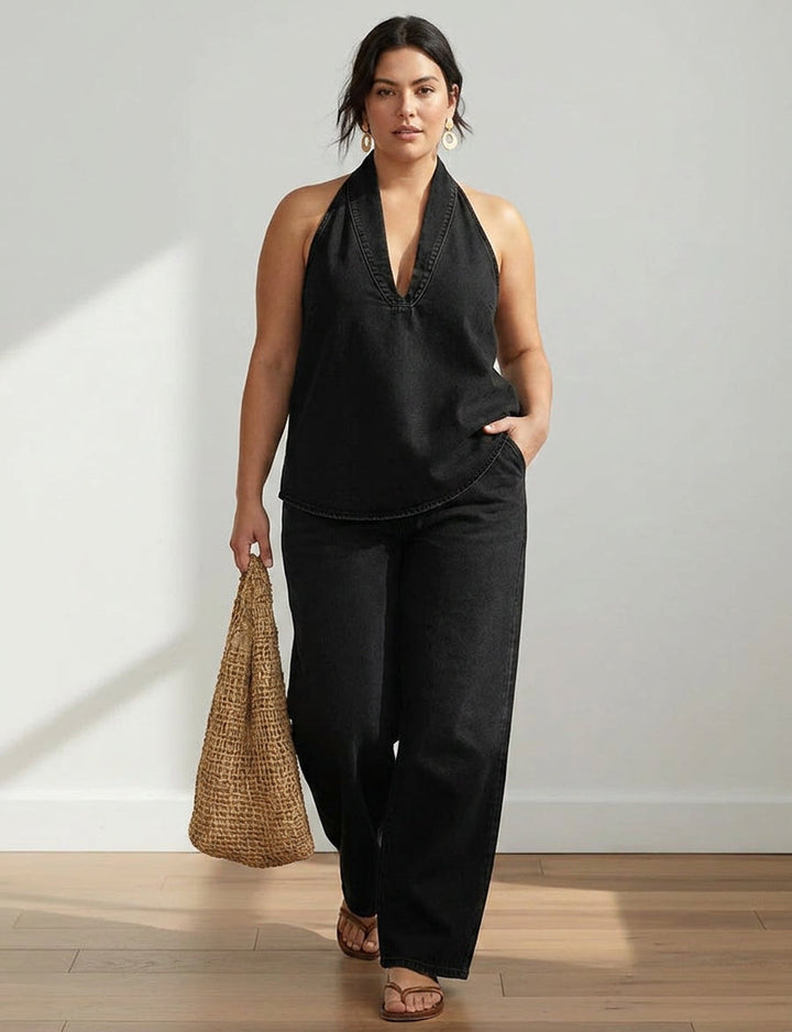 Ivy | Vintage Washed Soft Denim-Look Two-Piece Set