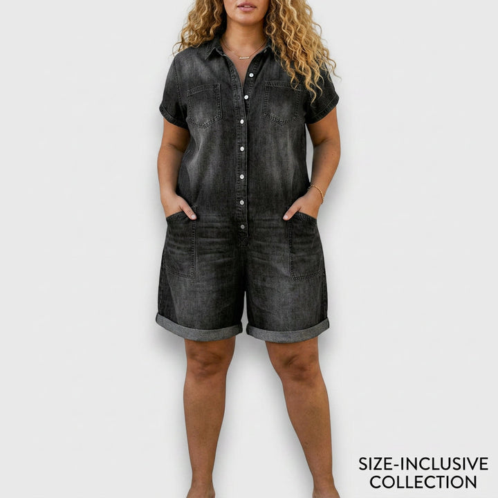 Joan | Vintage Short Cotton Denim-Look Overalls