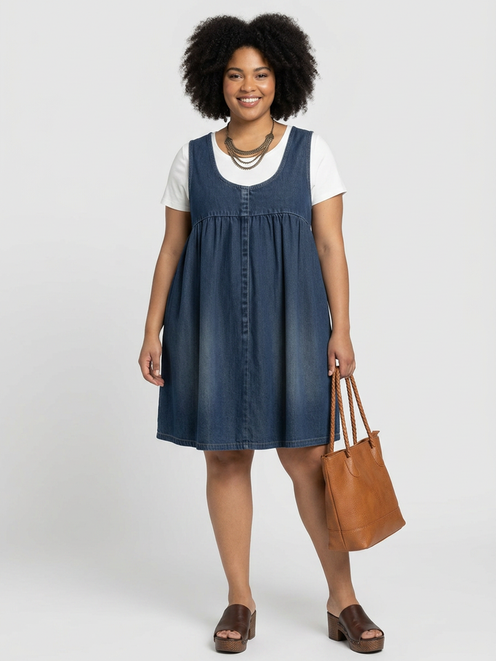 Karen | Vintage Washed Soft Cotton Feel Denim Maxi Dress
