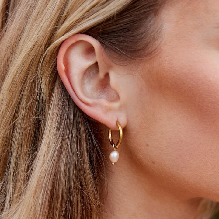 Pink Freshwater Pearl Bella Hoop Earrings